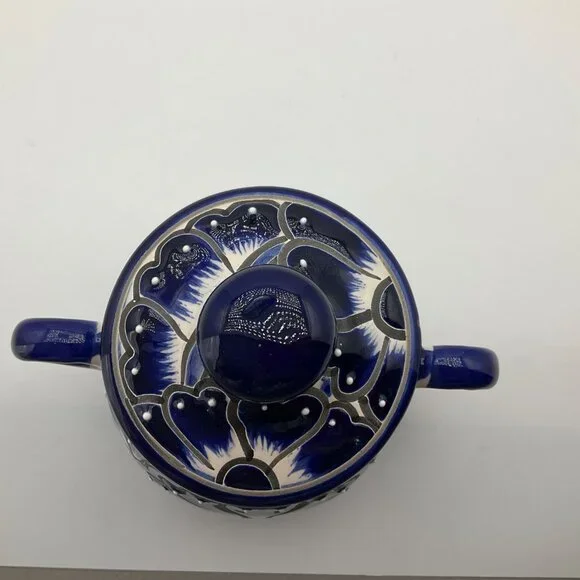 New Hand-Painted Artisan Handmade Talavera Ceramic Sugar Bowl Jar Canister Lided - Picture 8 of 9